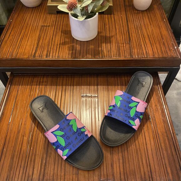 GOATS Black/Blue Floral Comfortable Slip On Slide Sz 7.5 Women New Nordstrom - Picture 6 of 6